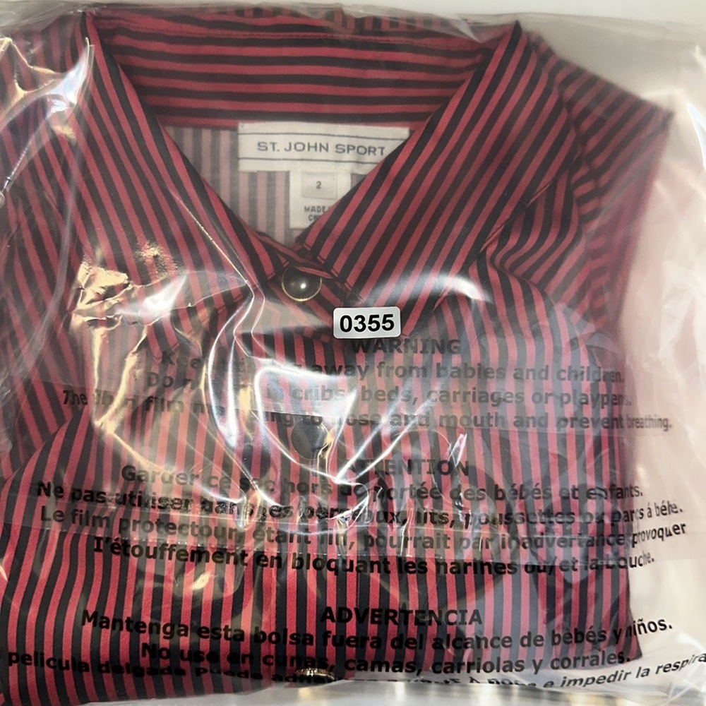 ST. JOHN SPORT Black & Red Stripe Button Down Long Sleeve Top Size 2 - Picture 13 of 13